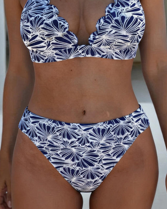 Scalloped Trim Print Bikini