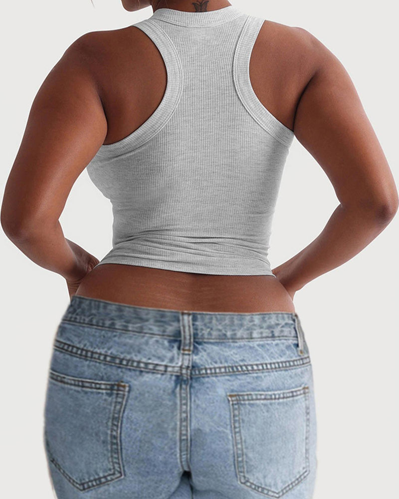 Ribbed Wide Strap Racerback Tank Top