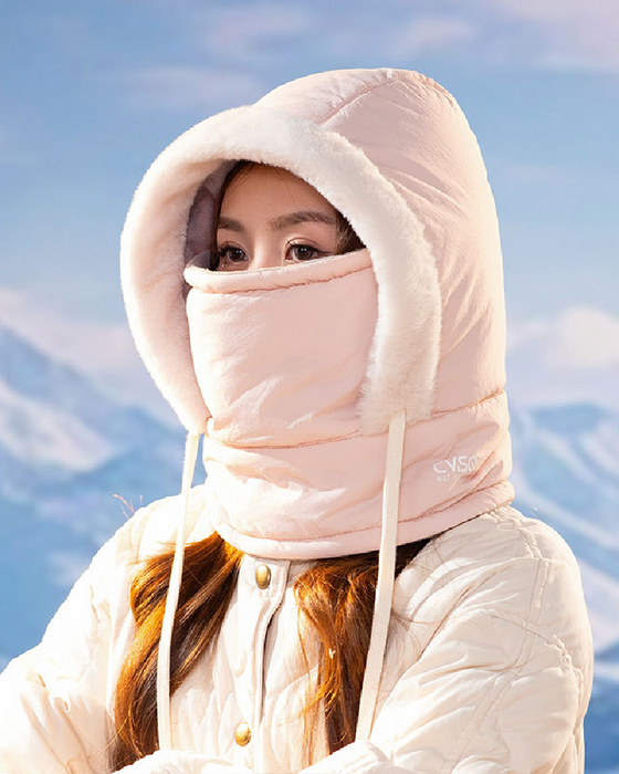 Thickened Thermal Hood With Plush Lining And Face Mask For Men And Women
