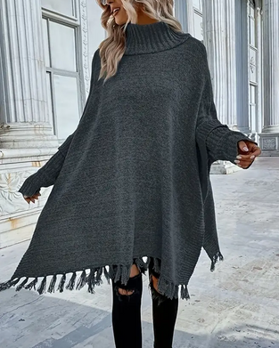 Turtleneck Batwing Sleeve Tassel Jumper