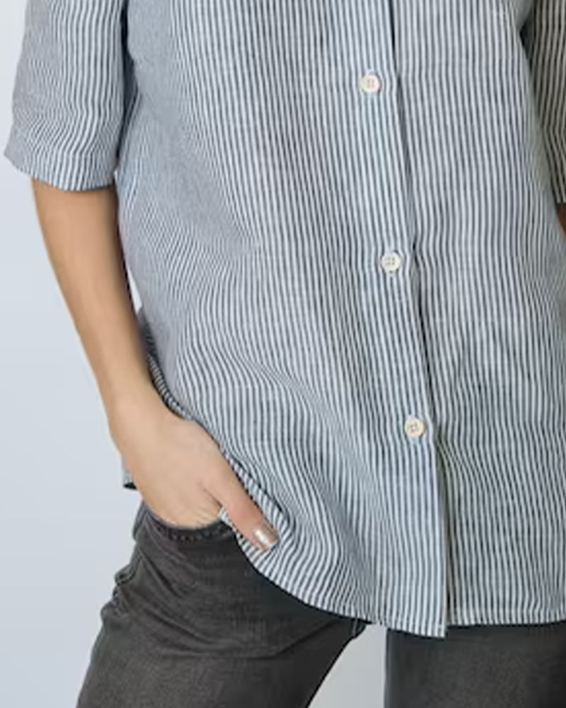 Peter Pan Collar Striped Three-Quarter Sleeve Shirt