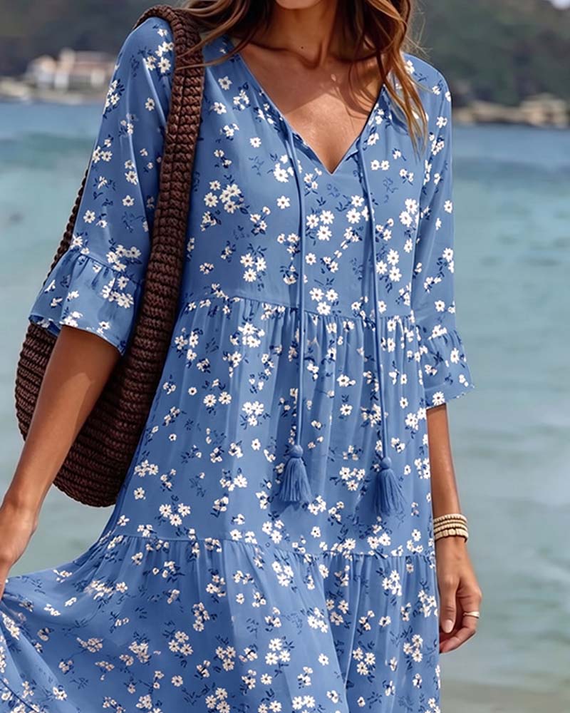 Floral V-Neck Strappy Dress