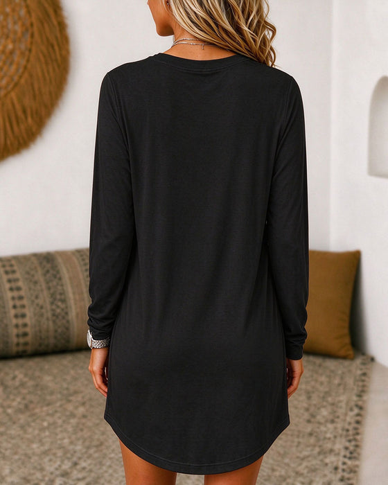 Crew Neck Pocket Casual Dress