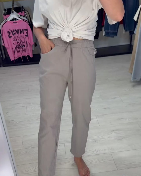 Elastic Waist Drawstring Solid Casual Pant