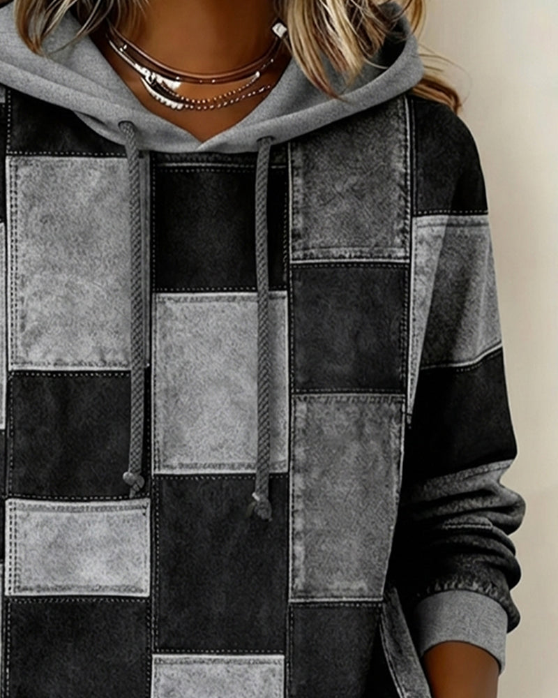 Stylish Plaid Long-Sleeved Hoodie