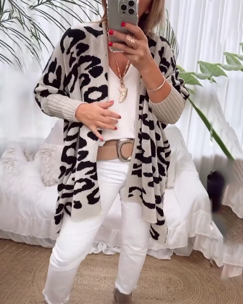 Casual long-sleeved leopard print cardigan