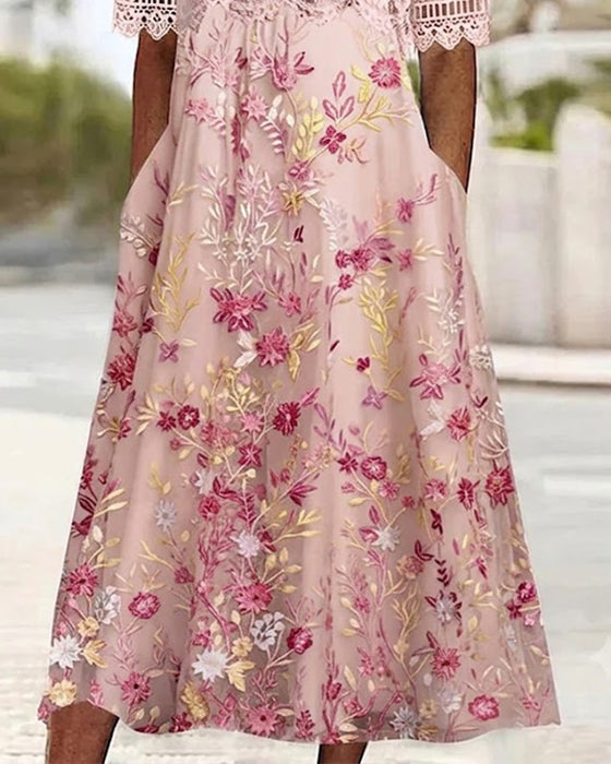Lace Floral Patchwork A-Line Dress