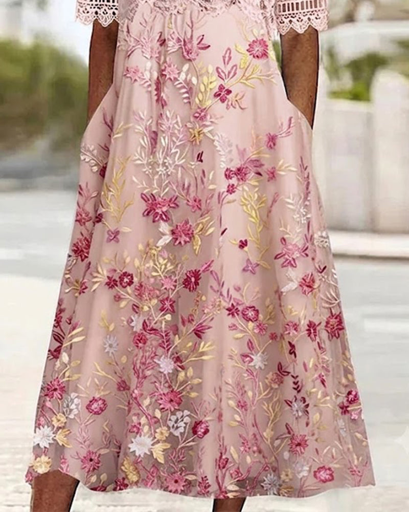 Lace Floral Patchwork A-Line Dress