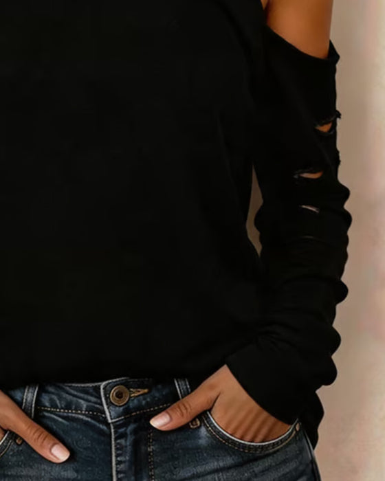 Halterneck Ripped Long-Sleeve Top