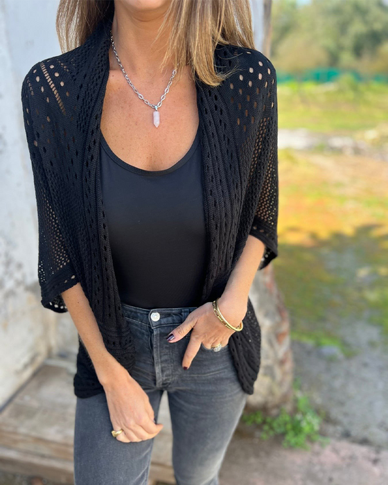 Elegant Hollow-Out Knit Coat