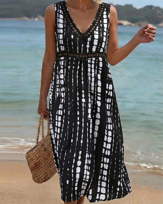 V-Neck Sleeveless Abstract Print Dress