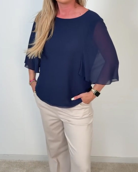 Bell Sleeve Crew Neck Blouse