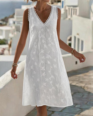 V-Neck Sleeveless Lace Patchwork Embroidery Dress