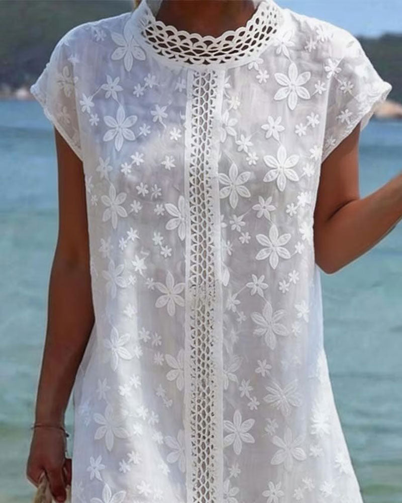 Hollow-Out Solid Color Printed Dress