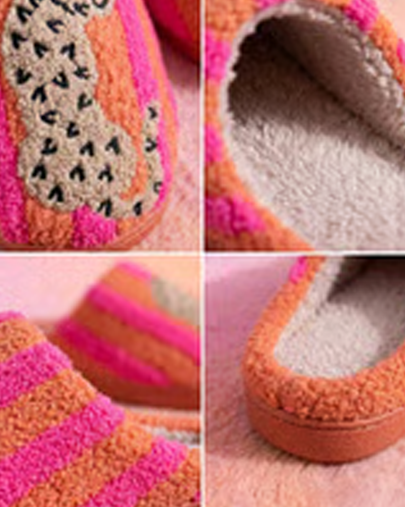 Women’s Retro Striped & Leopard Fuzzy Slippers