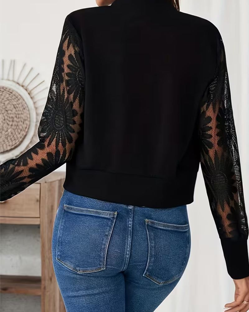 Zip-Up Lace Panel Solid Coat