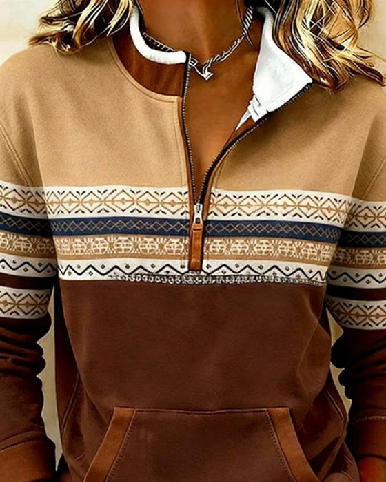 Stand-Up Collar Color-Blocked Sweatshirt