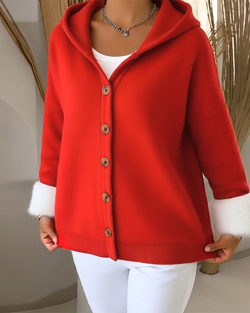 Cozy plush Patchwork Hooded Coat