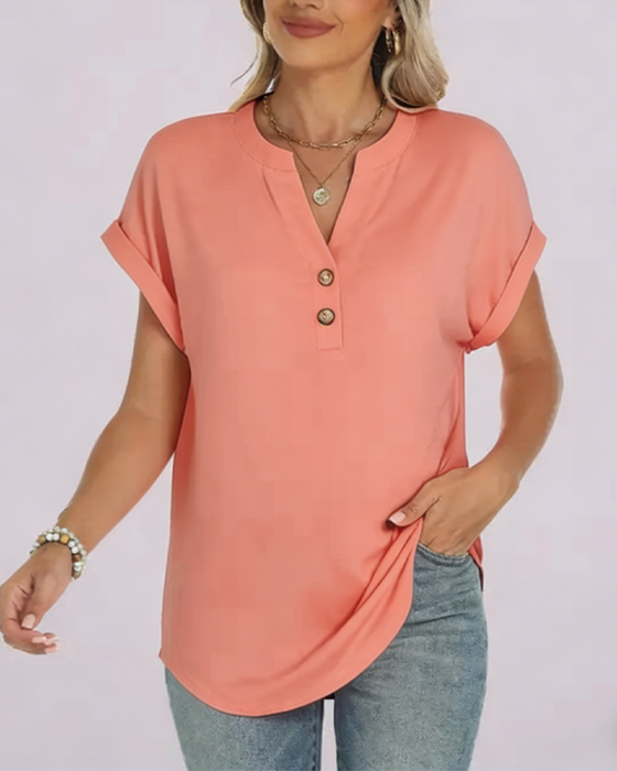 Solid V-Neck Short-Sleeve T-Shirt