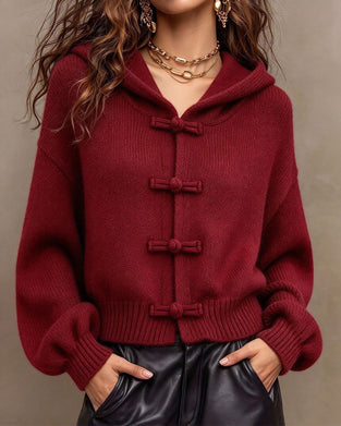 Solid Color Hooded Sweater Cardigan