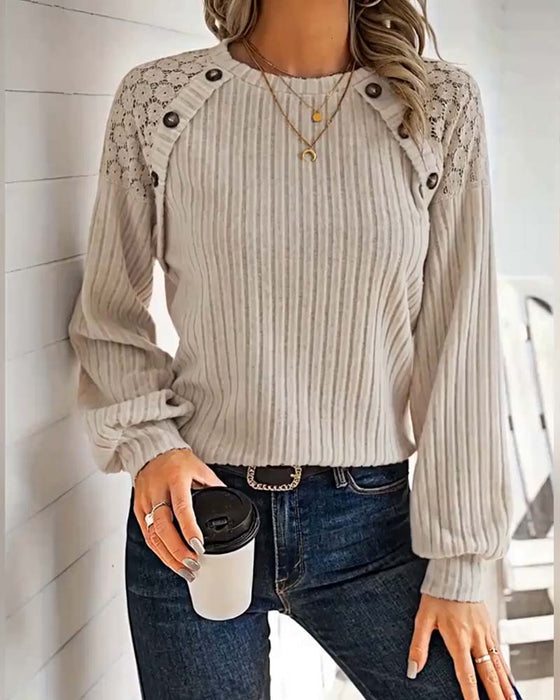 Ribbed Lace Panel Top