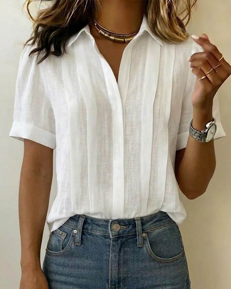 Vertical Pleated Lapel Shirt