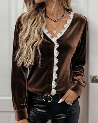 Lace Paneled V-Neck Top