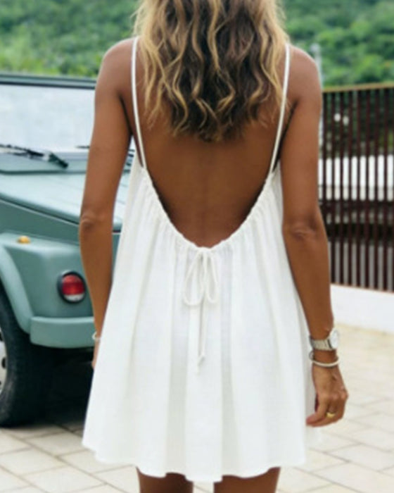 Loose Backless Spaghetti Strap Mini Dress