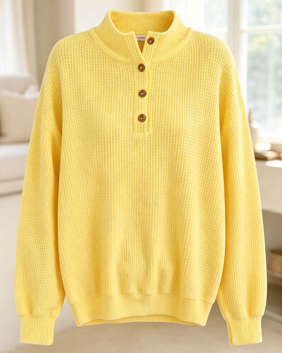 High Neck Button Long Sleeve Blouse