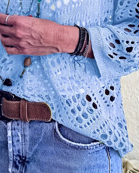 Diamond-Patterned Openwork Loose Top