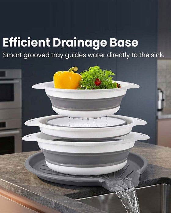 Collapsible Kitchen Strainer Colander Set with Drainage Base Tray