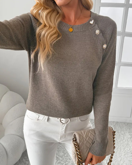 Button-Embellished Raglan Sleeve Jumper