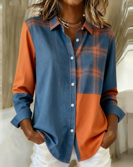 Lapel Plaid Contrast Shirt