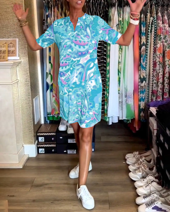 Pocket printed short sleeve dress