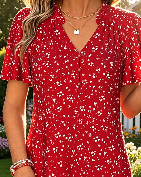 Ruffled-Trim A-Line Dress