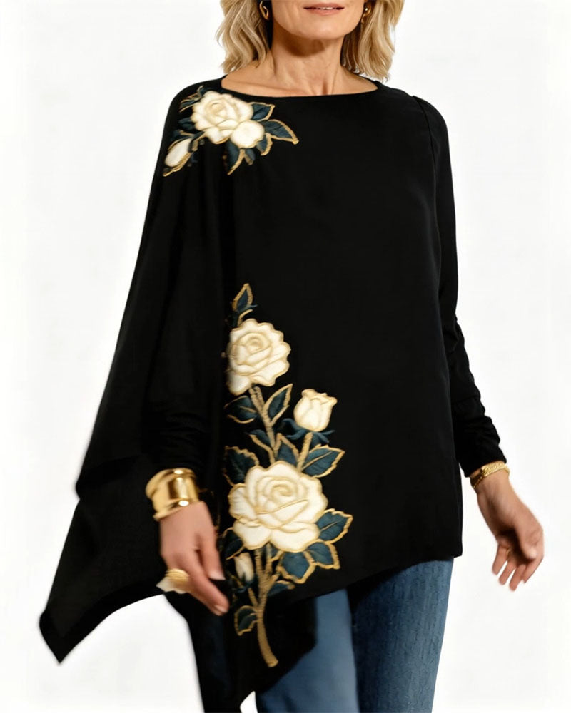 Vintage Rose Embroidery Style Printed Top