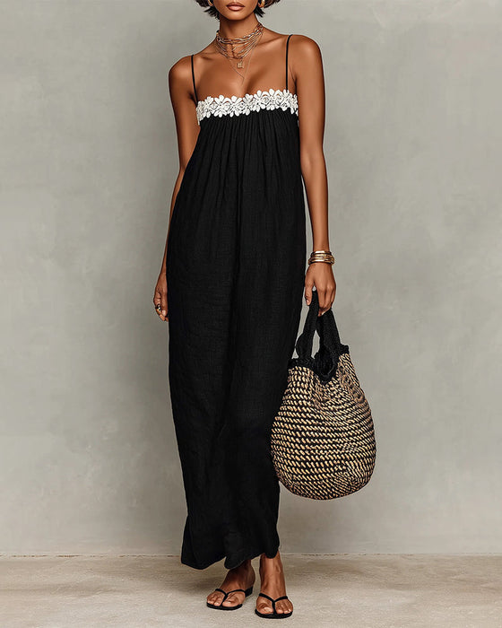 Contrast Color Straight Maxi Dress