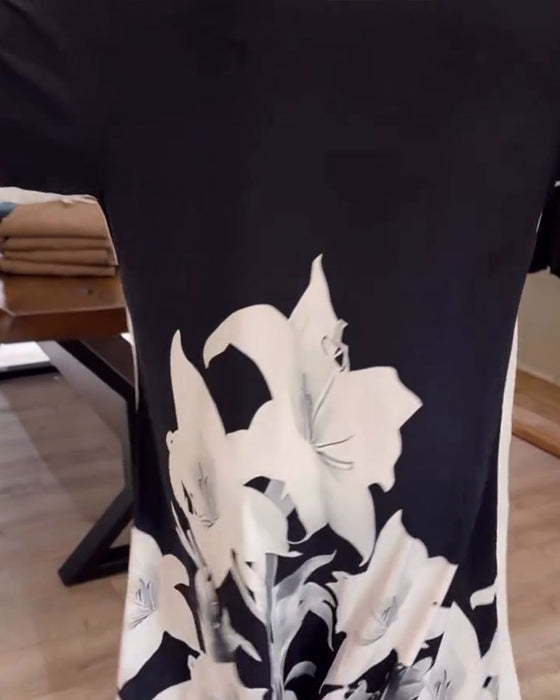 Lapel Printed Oversized Maxi Dress