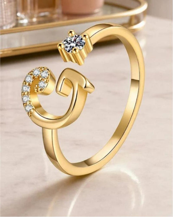Adjustable Sparkling Initial Ring For Women