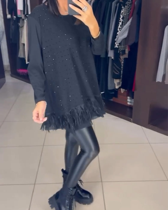 Fashionable Rhinestone Hem Blouses