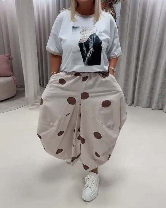 Drawstring Pocket Polka Dot Loose Fit Harem Pant