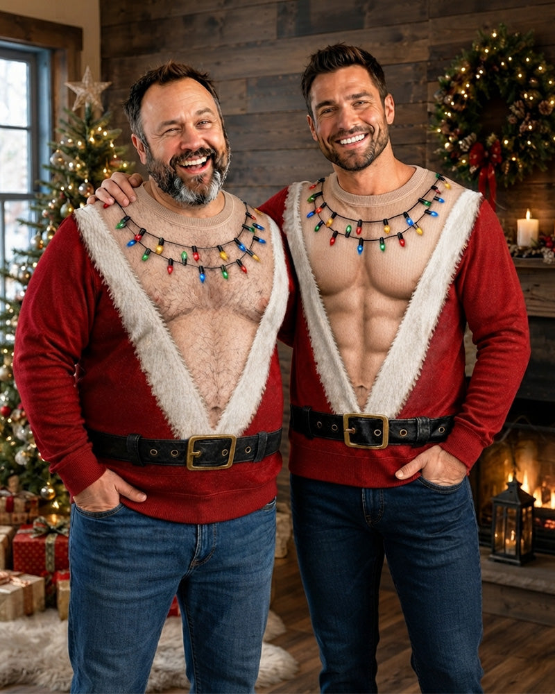 Crew Neck Muscle Print Christmas Style Sweatshirt
