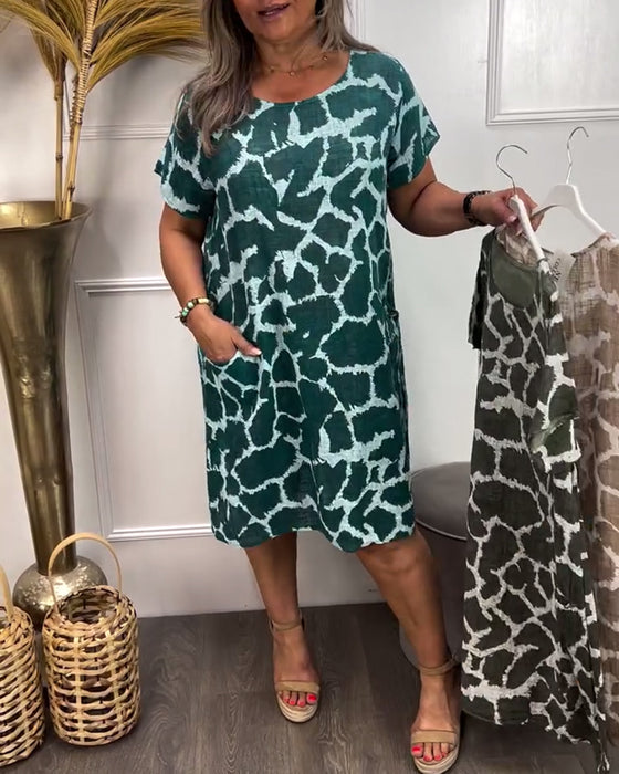 Round Neck Loose Print Dress
