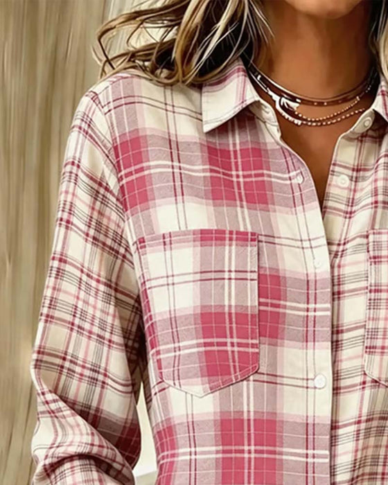 Plaid Color Block Long Sleeve Shirt