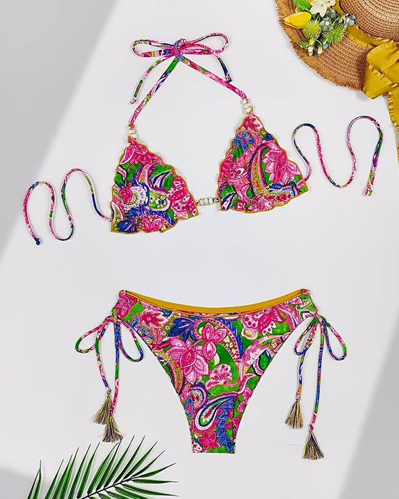 Colorful Floral Strap Bikini