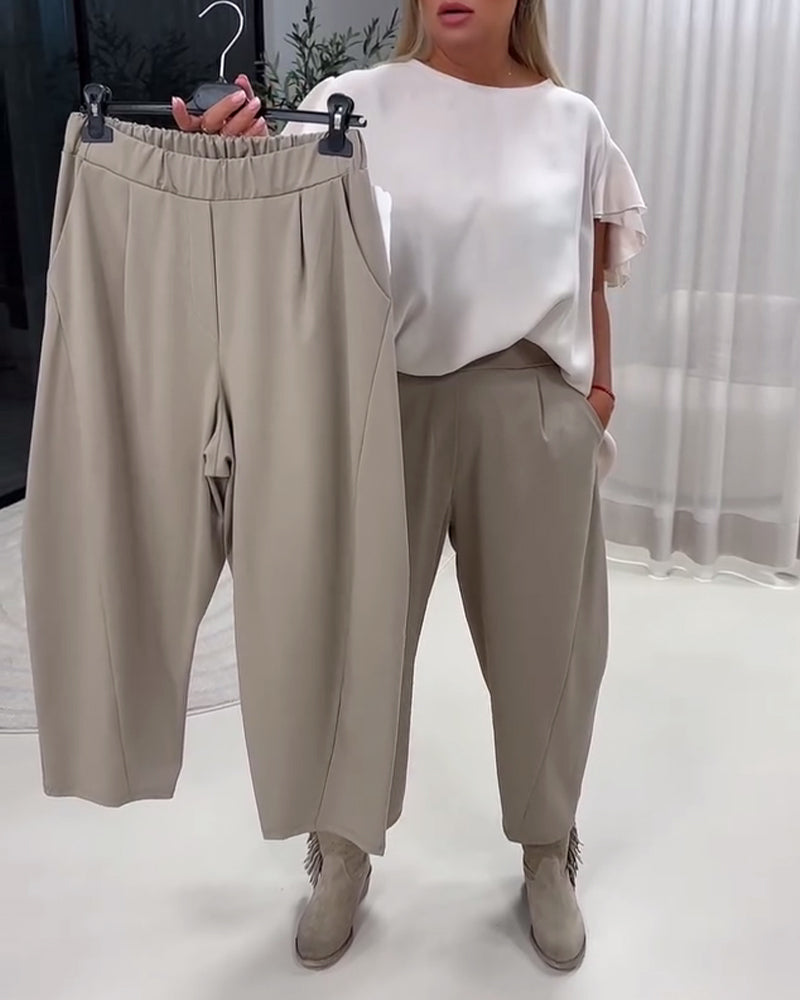 Solid Color Elastic Waist Fashion Pants