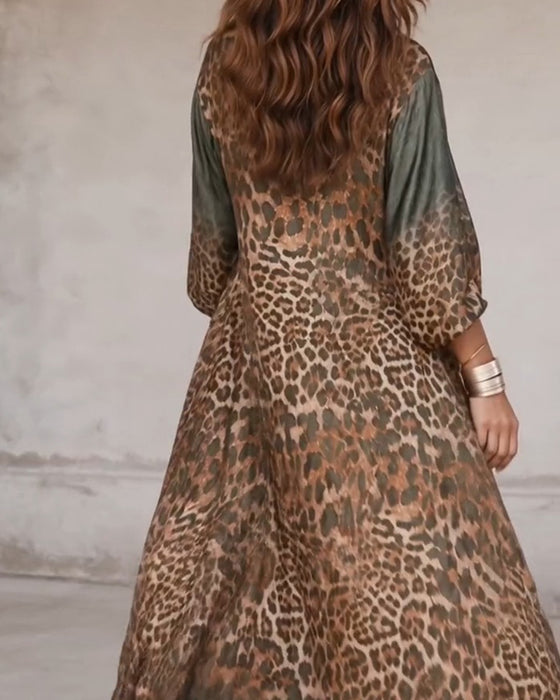 Stylish Leopard Full Skirt Dress