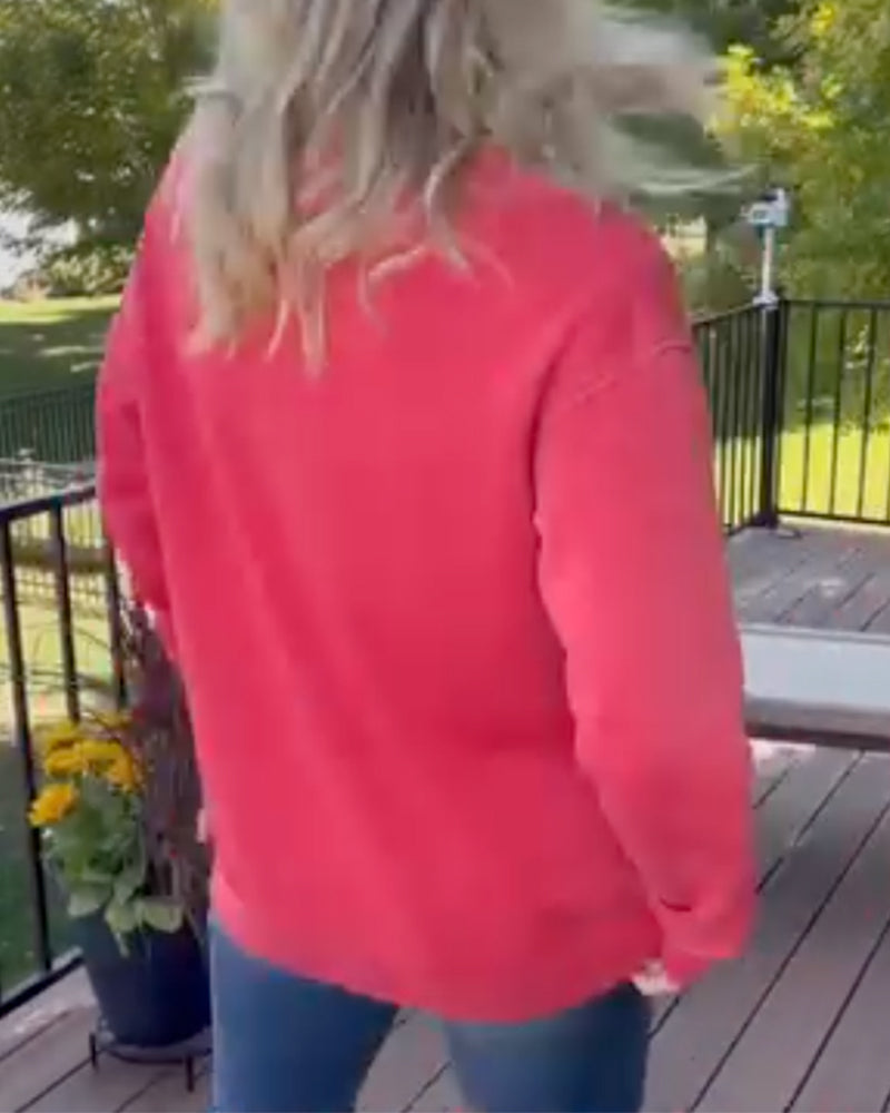 V-Neck Pocket Drop-Shoulder Solid Sweatshirt