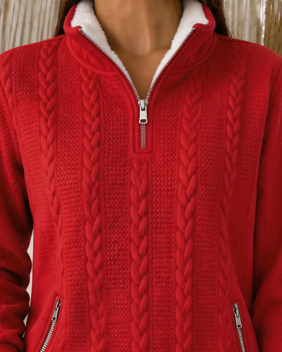 Cable Knit Fleece-Lined Half Zip Sweatshirt