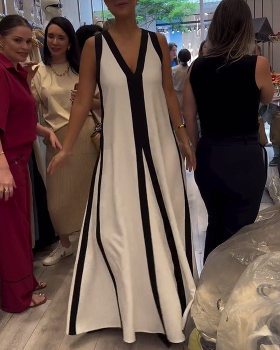 V-Neck Sleeveless Colorblock Loose Dress